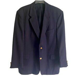 Navy Blazer Sport Coat Single Breasted Fully Lined Gold 2 Button Size 44R